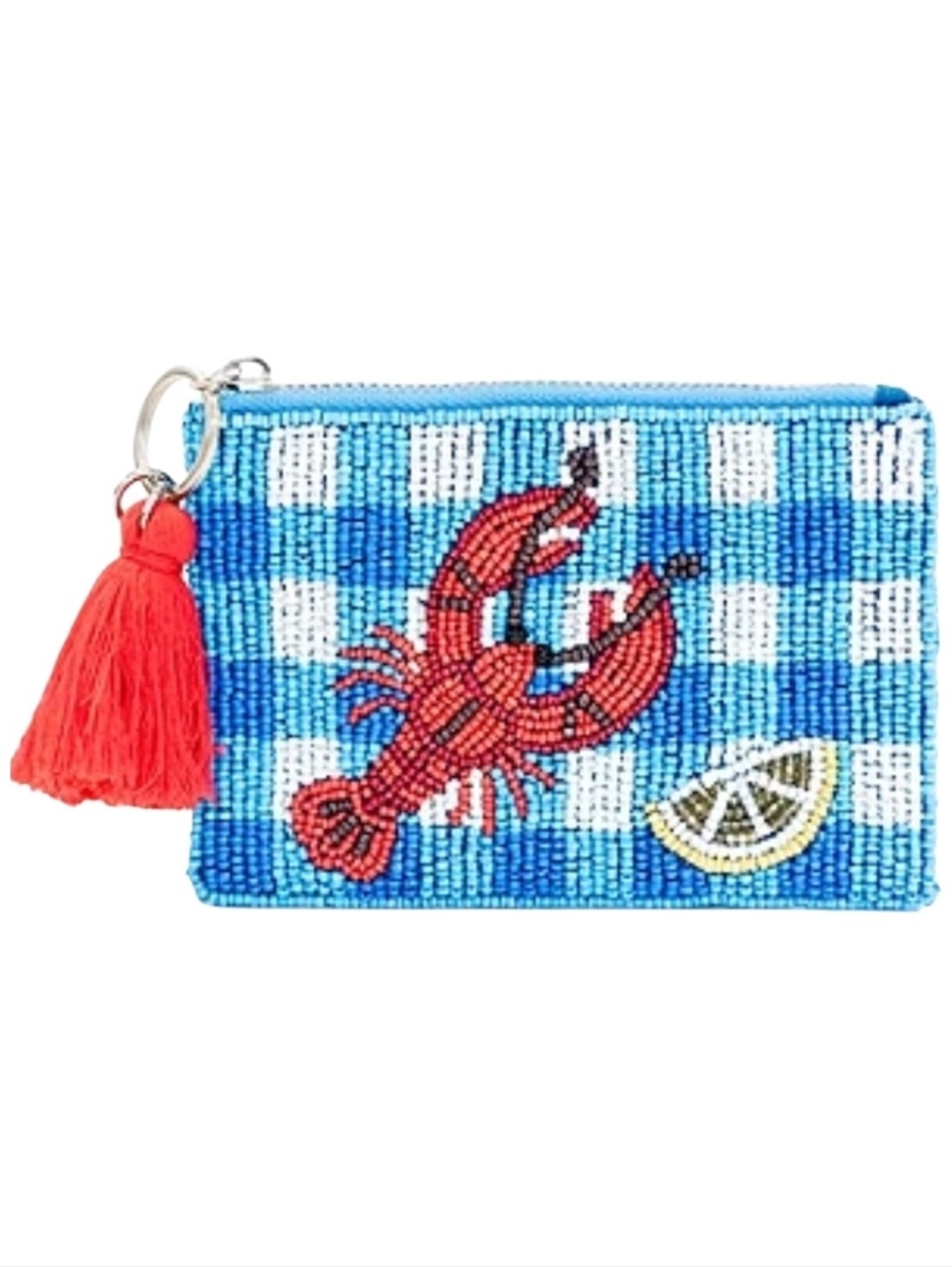 NWT SOL and MER Beaded Lobster Coin Cash Card Holder Purse Pouch $32 Blue White
